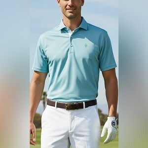 Peter Millar Summer Comfort Performance Golf Blue Polo Shirt UPF 50 Men’s Size L